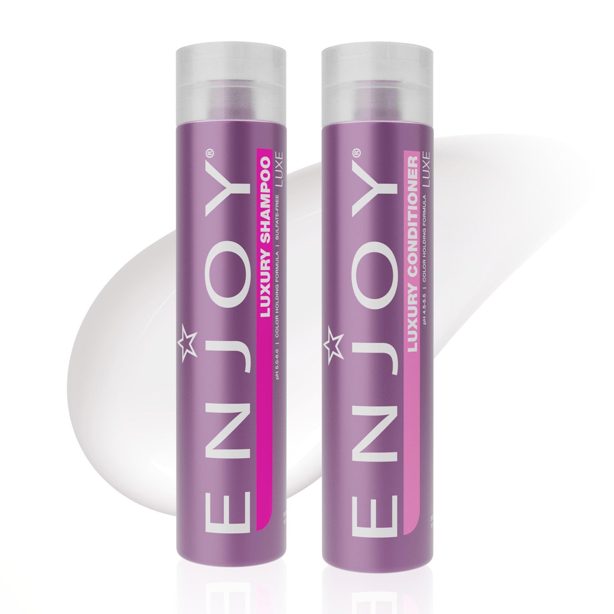 Enjoy Luxury Shampoo bottle pour shows gentle cleansing that helps maintain moisture.