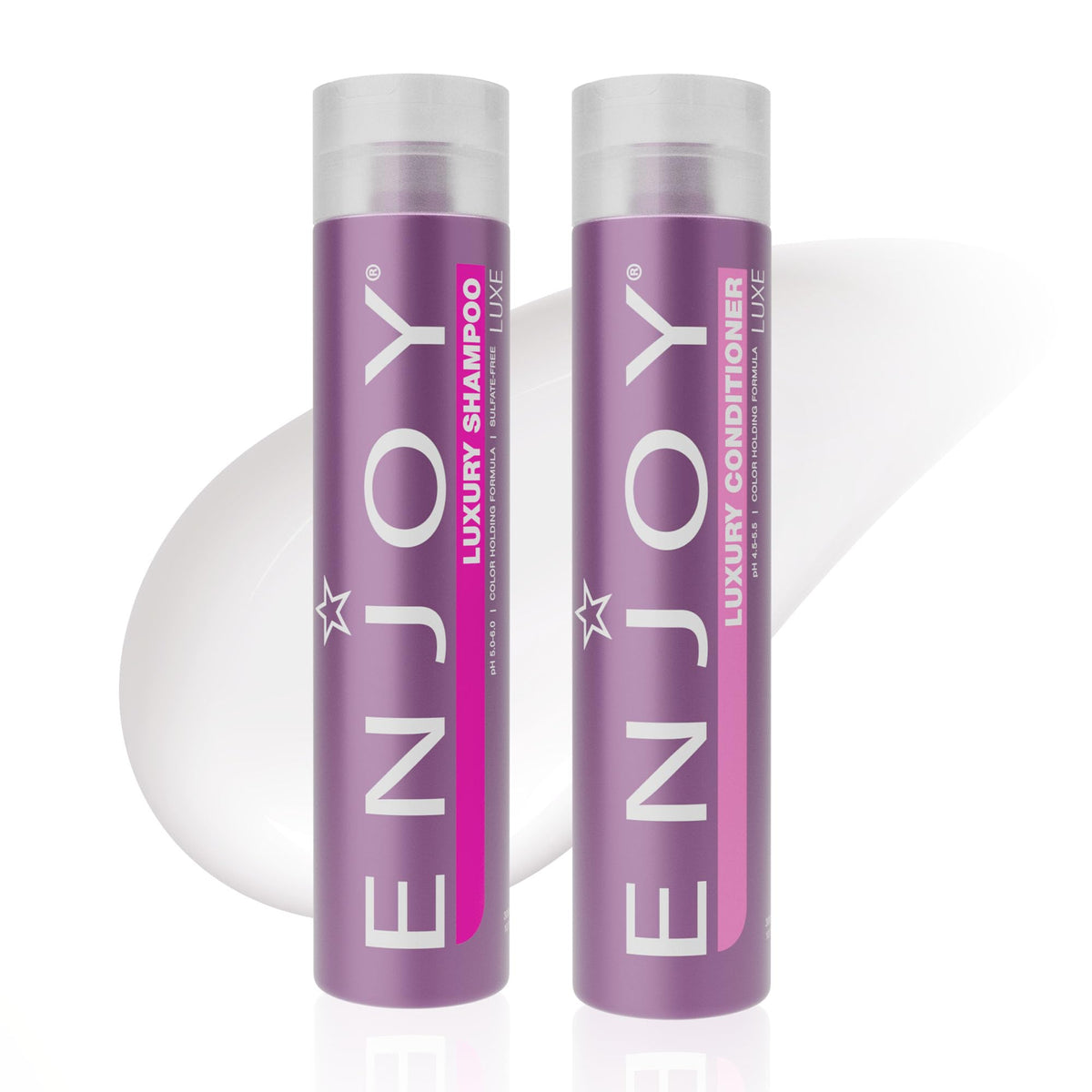 Enjoy Luxury Shampoo bottle pour shows gentle cleansing that helps maintain moisture.