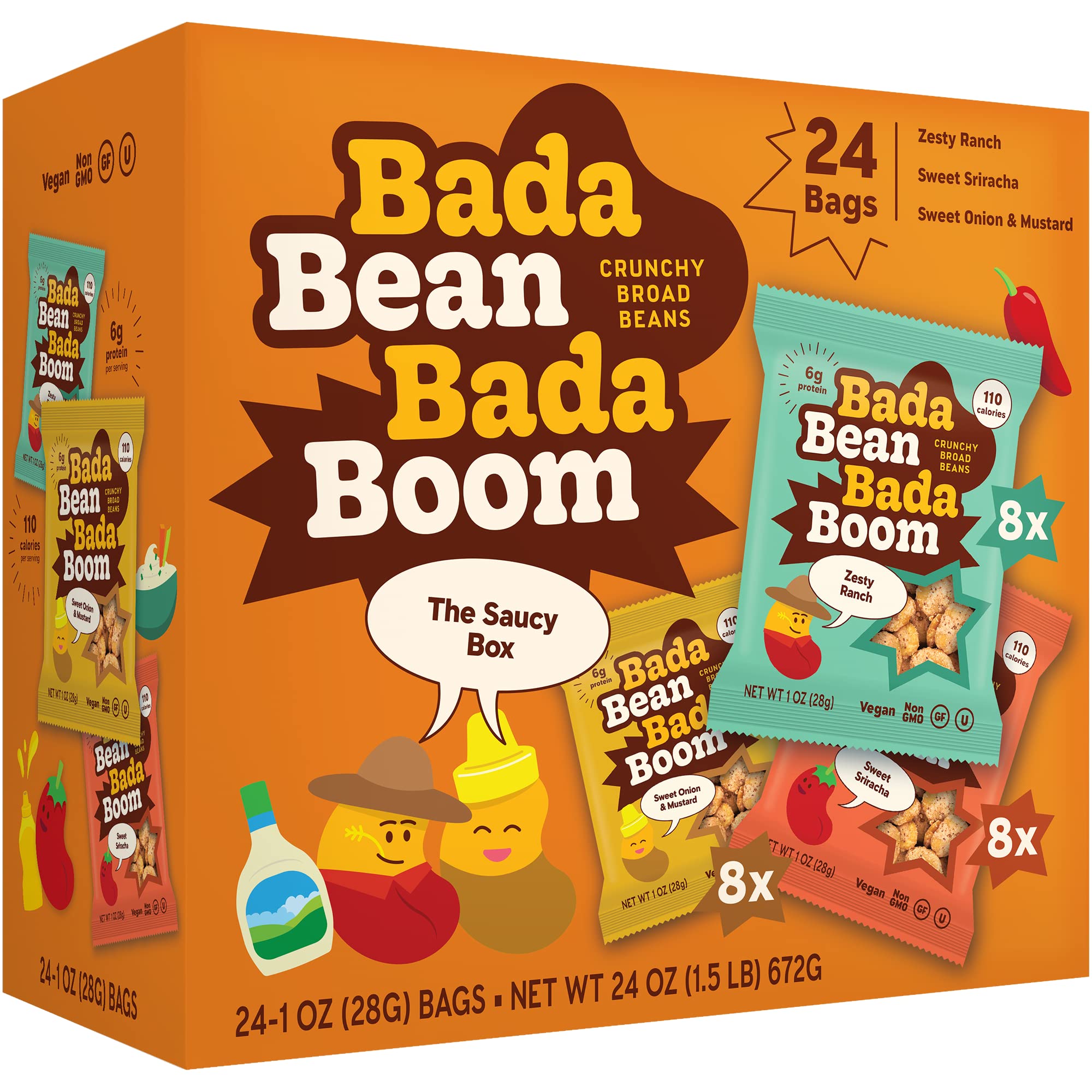 Enlightened Bada Bean Bada Boom crunch in a bag, protein-packed vegan snack.