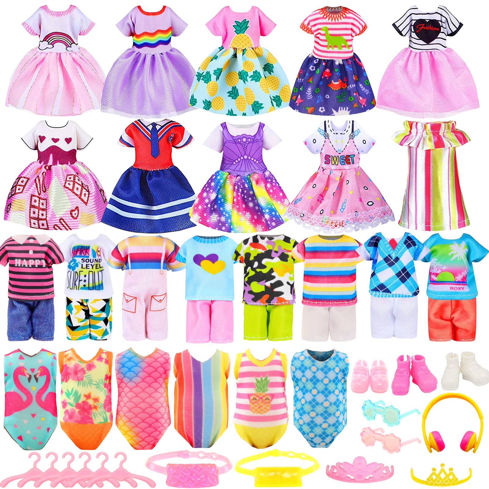 ENOCHT 30-piece doll clothes main image showing versatile outfits for 5.3–6-inch dolls.