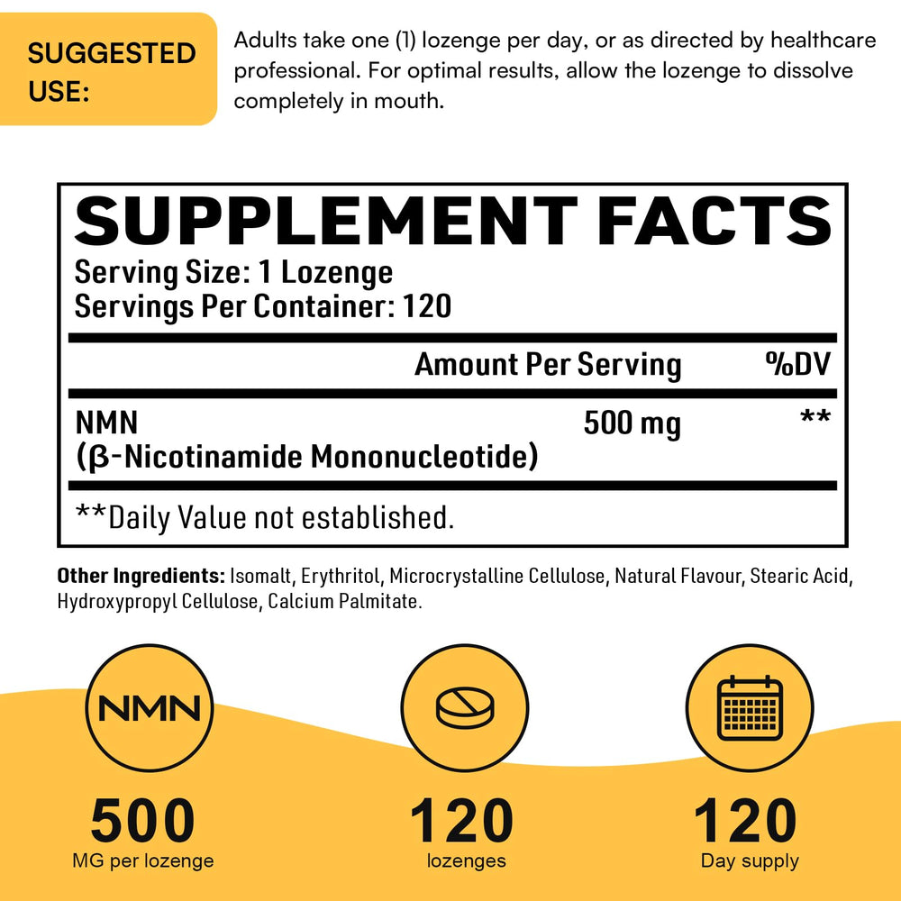 Enprotess Sublingual NMN 500mg bottle label with vegan and gluten-free icons.
