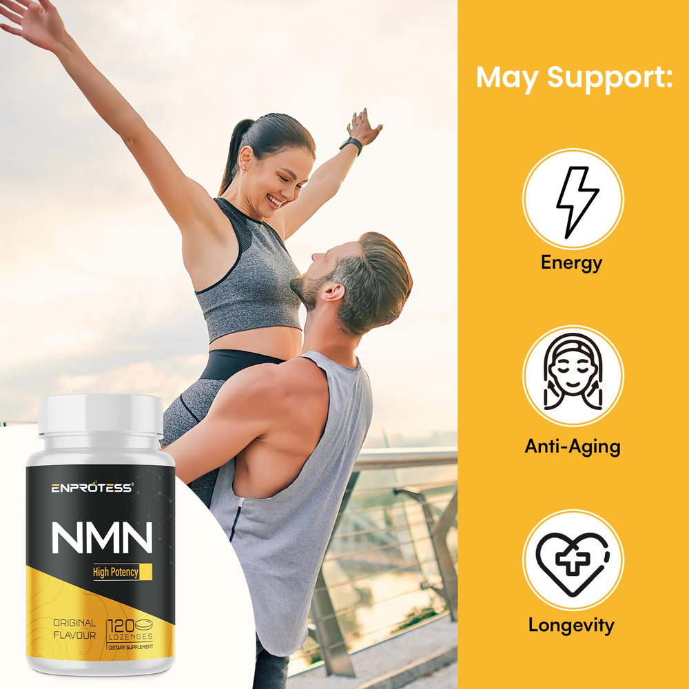 Enprotess Sublingual NMN 500mg ingredients panel highlighting vegan and Non-GMO for clean supplement choices.