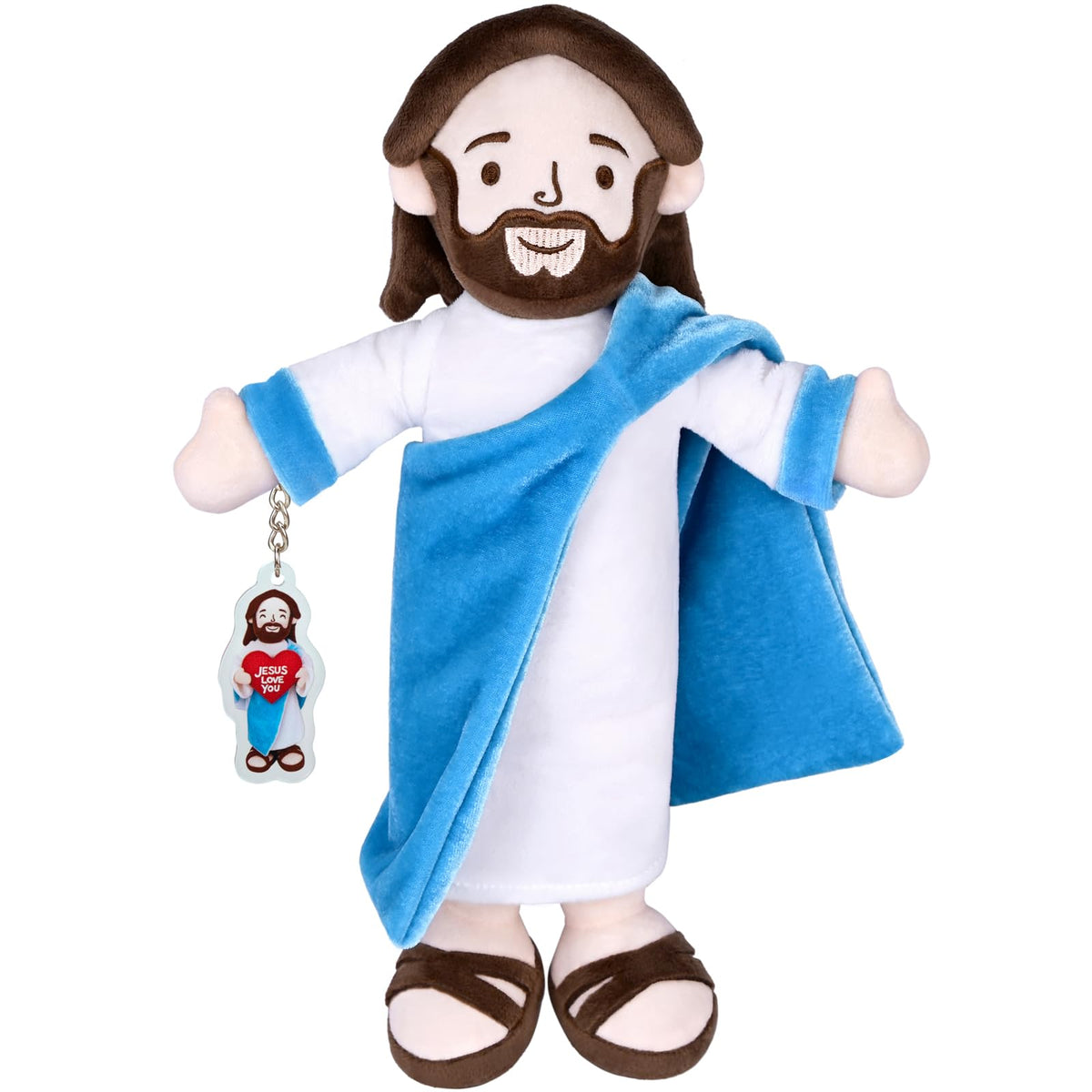 Enryounr Jesus Plush front view in blue robe, ideal for faith storytelling with kids.