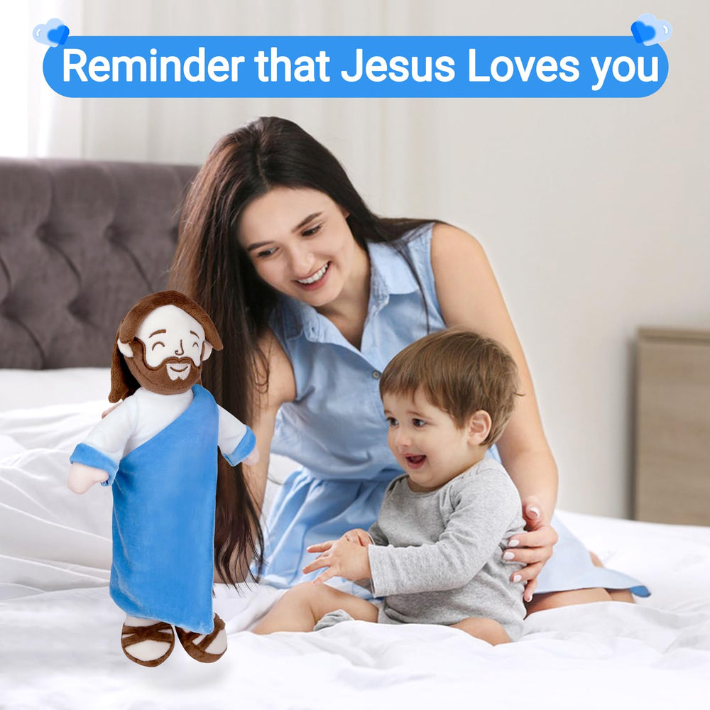 Enryounr Jesus Plush hair upright feature adds eye-catching charm for shelf display