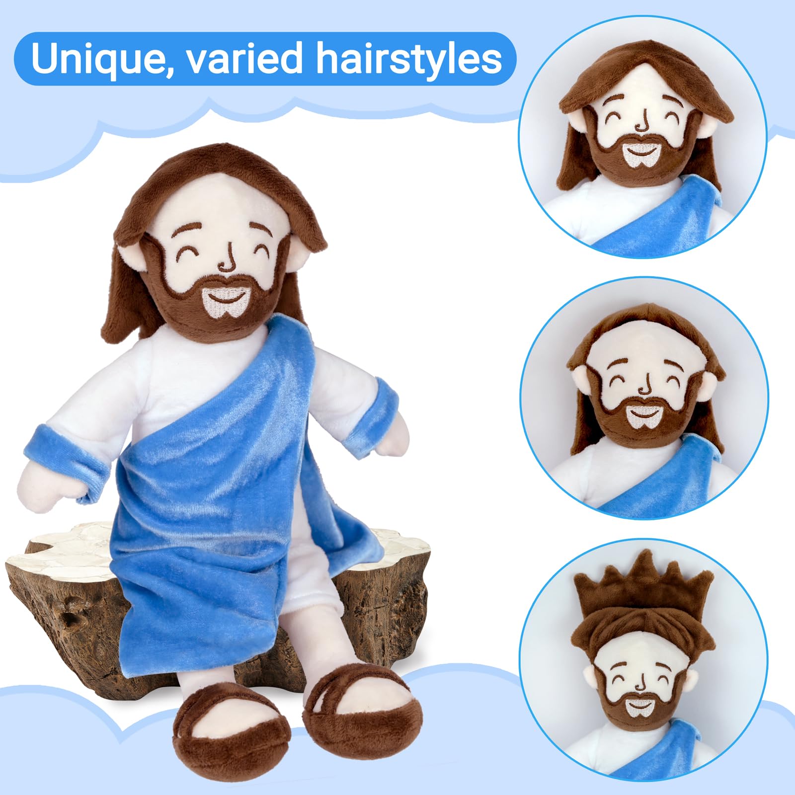 Enryounr Jesus Plush outfit with blue sash highlights traditional attire for display and storytelling