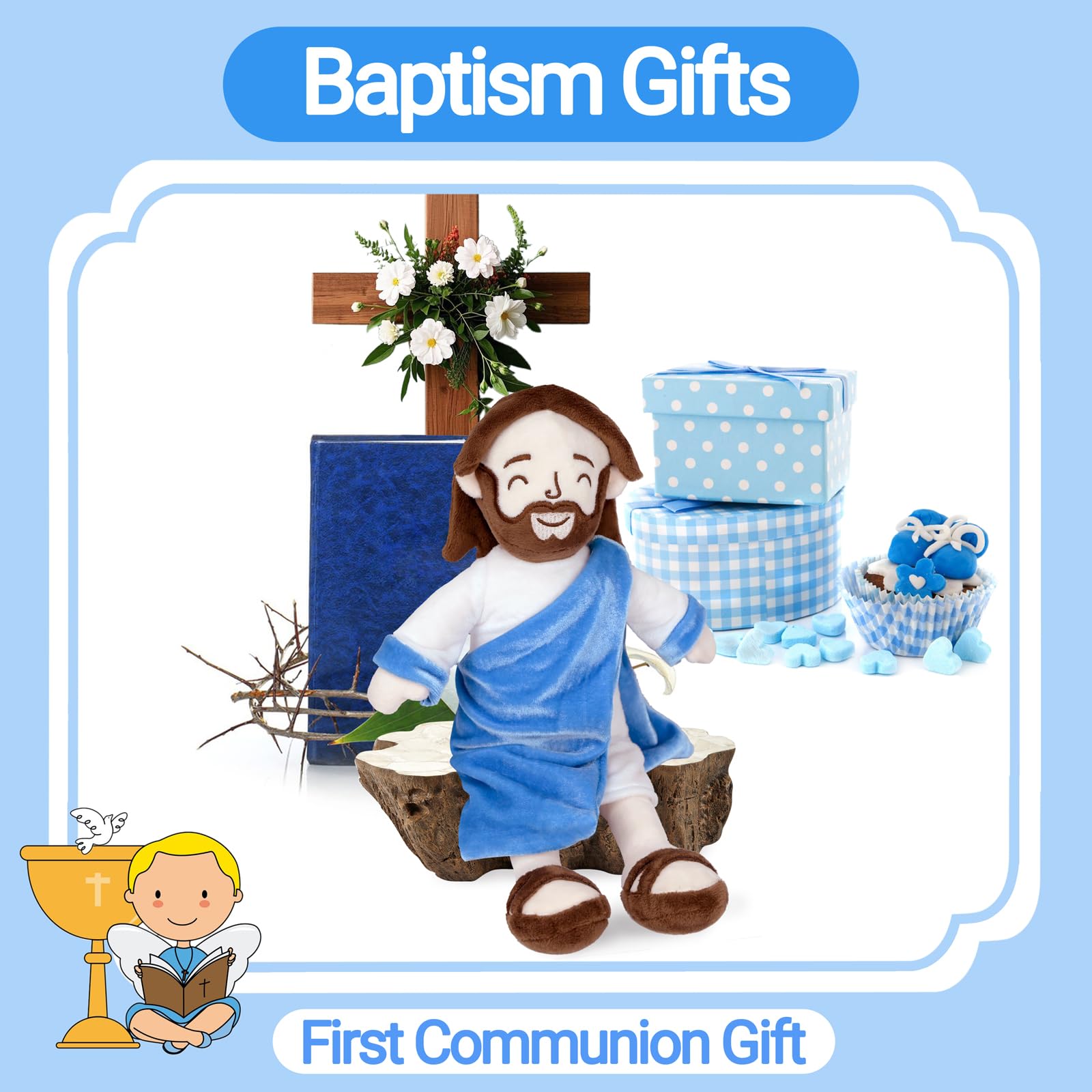 Enryounr Jesus Plush sitting position makes it ideal for display or play