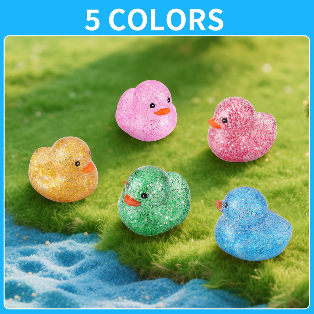 Ensbelei glitter ducks decorate bathtubs, desks, or party tables with whimsy.