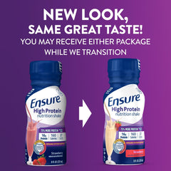 Ensure High Protein Strawberry bottle nutrition facts emphasizes 27 vitamins and minerals.