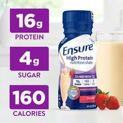 Ensure High Protein Strawberry bottle side displays convenient on-the-go nutrition.