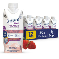 Ensure Max Protein Creamy Strawberry bottle front, ready-to-drink after workout