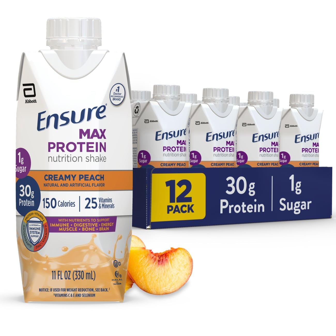 Ensure Max Protein Creamy Peach bottle for post-workout protein support.