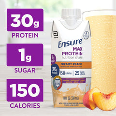 Ensure Max Protein Creamy Peach glass served with a smooth texture for a quick snack.