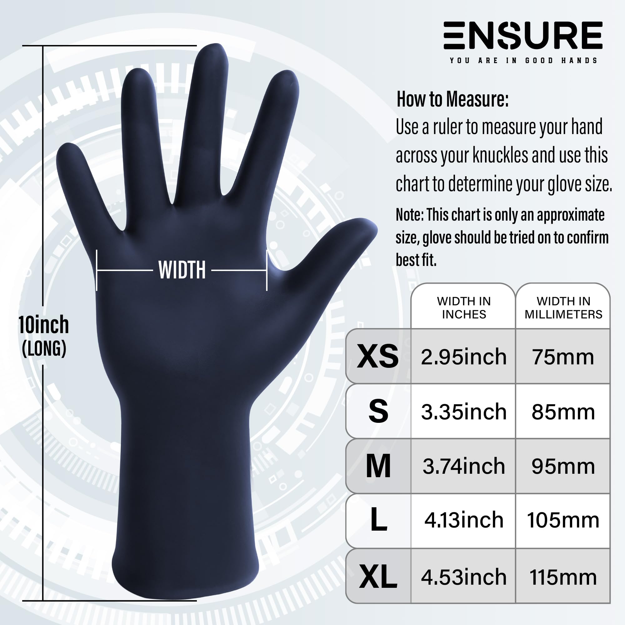 Heavy-duty, non-sterile Ensure nitrile gloves designed for detailed work