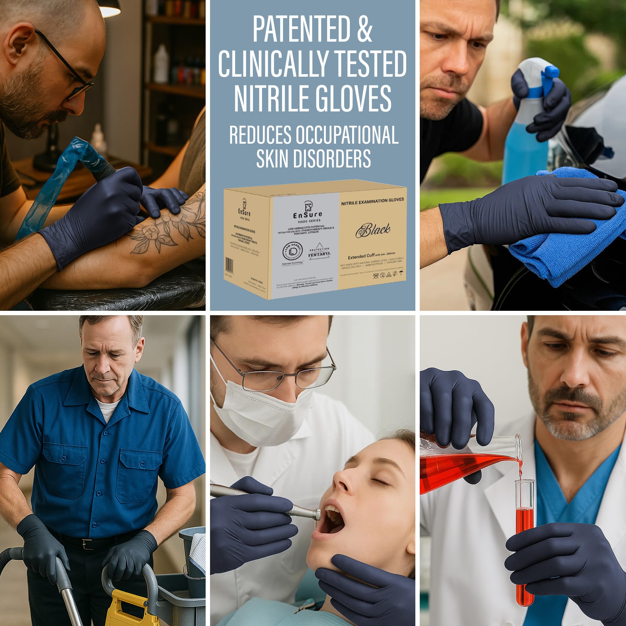 Tattoo-use friendly Ensure nitrile gloves with textured fingertips