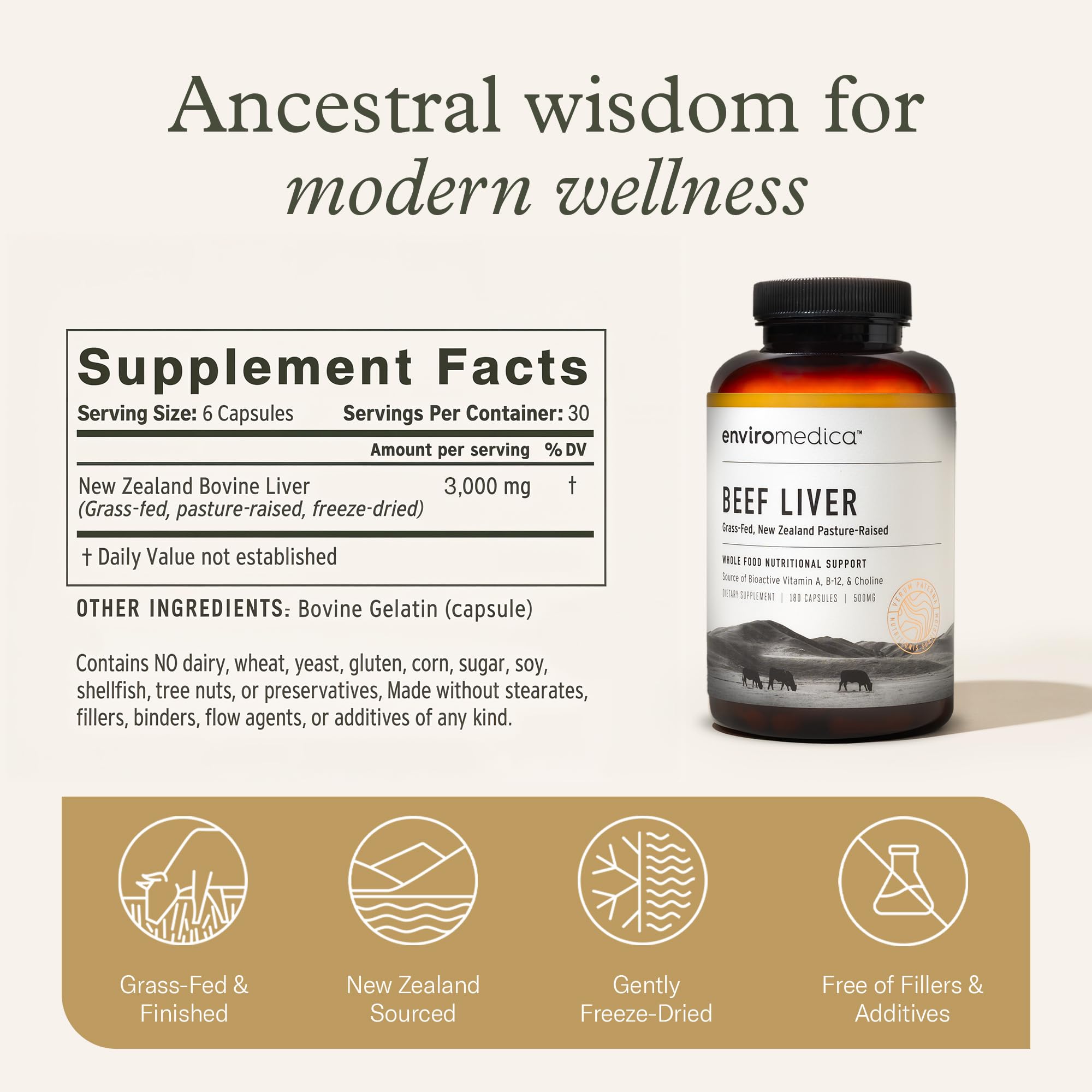 Enviromedica beef liver capsules pack suggests easy daily wellness ritual