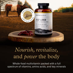 Enviromedica beef liver capsules label close-up showing vitamin A and B12