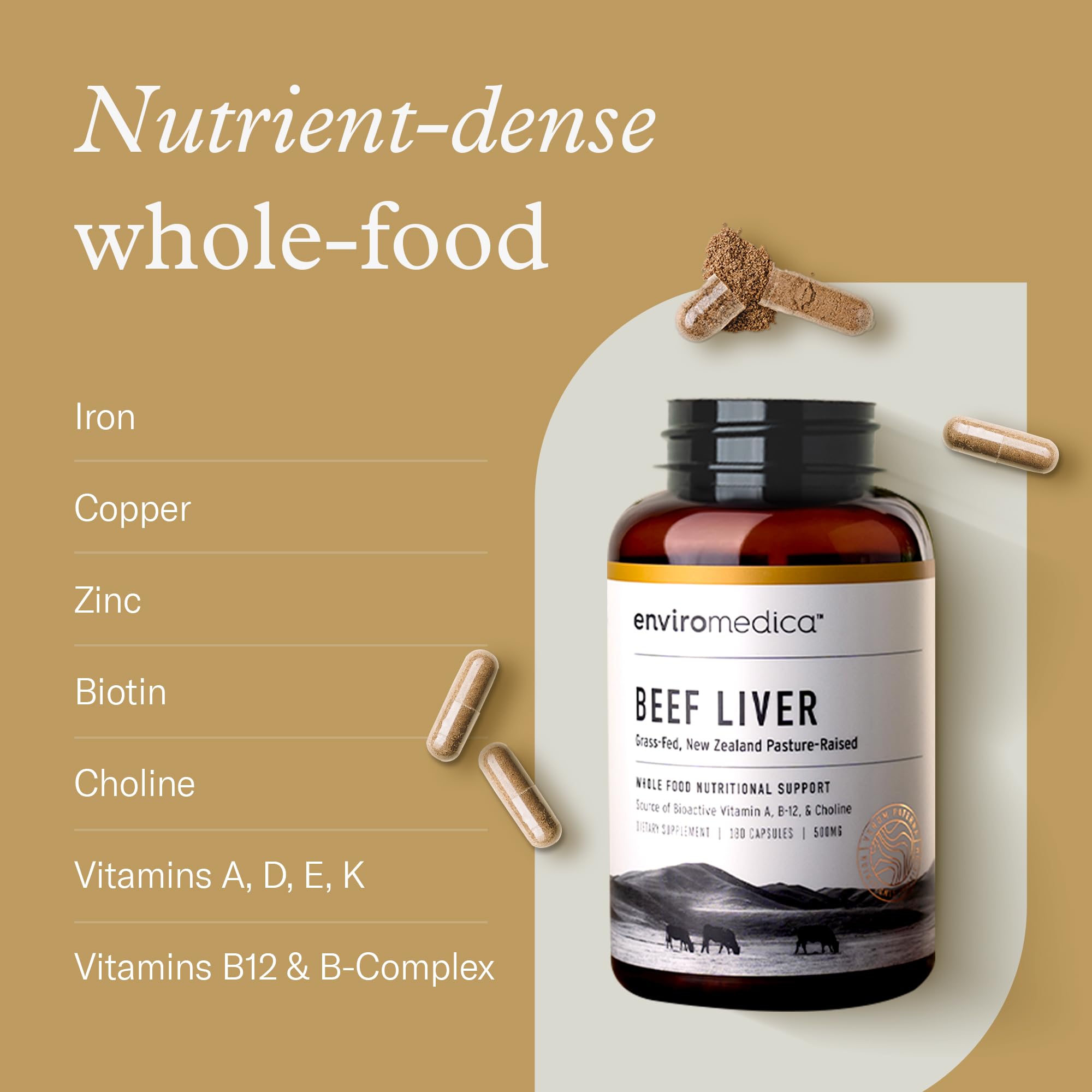 Enviromedica New Zealand pasture beef liver source emphasizes clean, natural nutrition