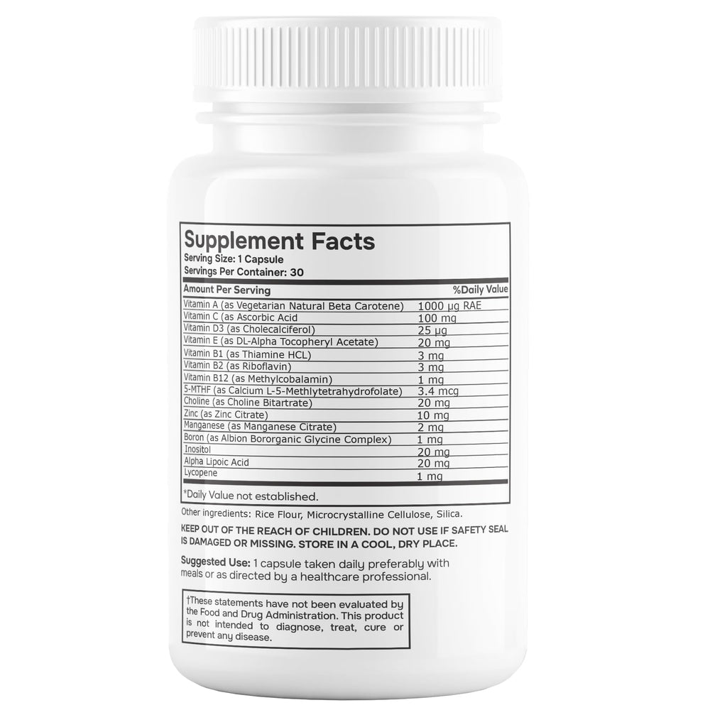 Envitamin label close-up showcasing 5-MTHF and B12 ingredients.