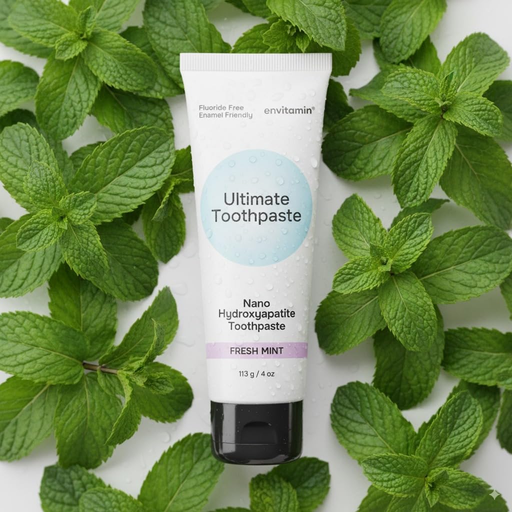 Envvitamin natural ingredients graphic featuring xylitol and coconut oil for oral freshness