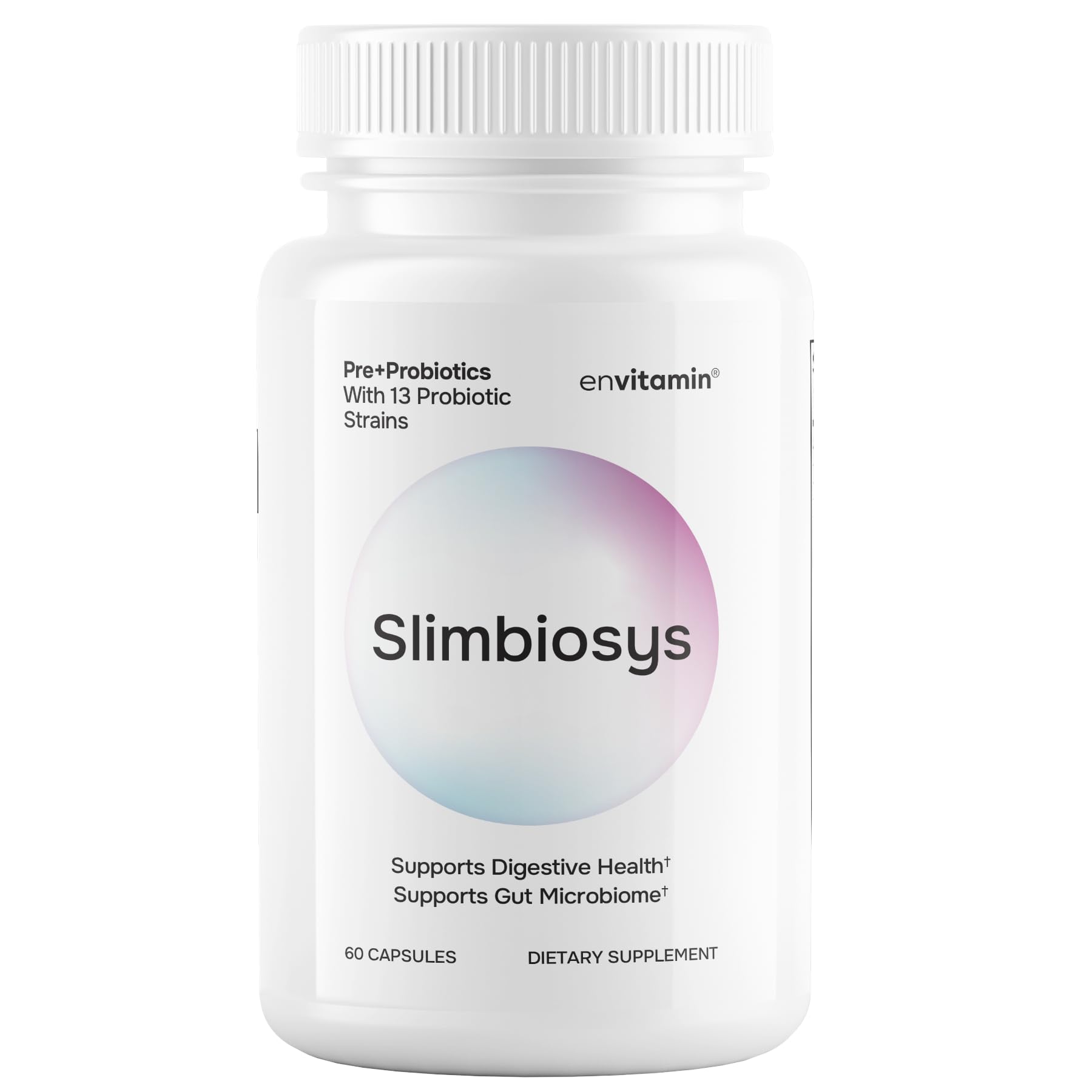 Envitamin Slimbiosys Ultra Probiotic daily dosage capsules on the label indicate easy daily use