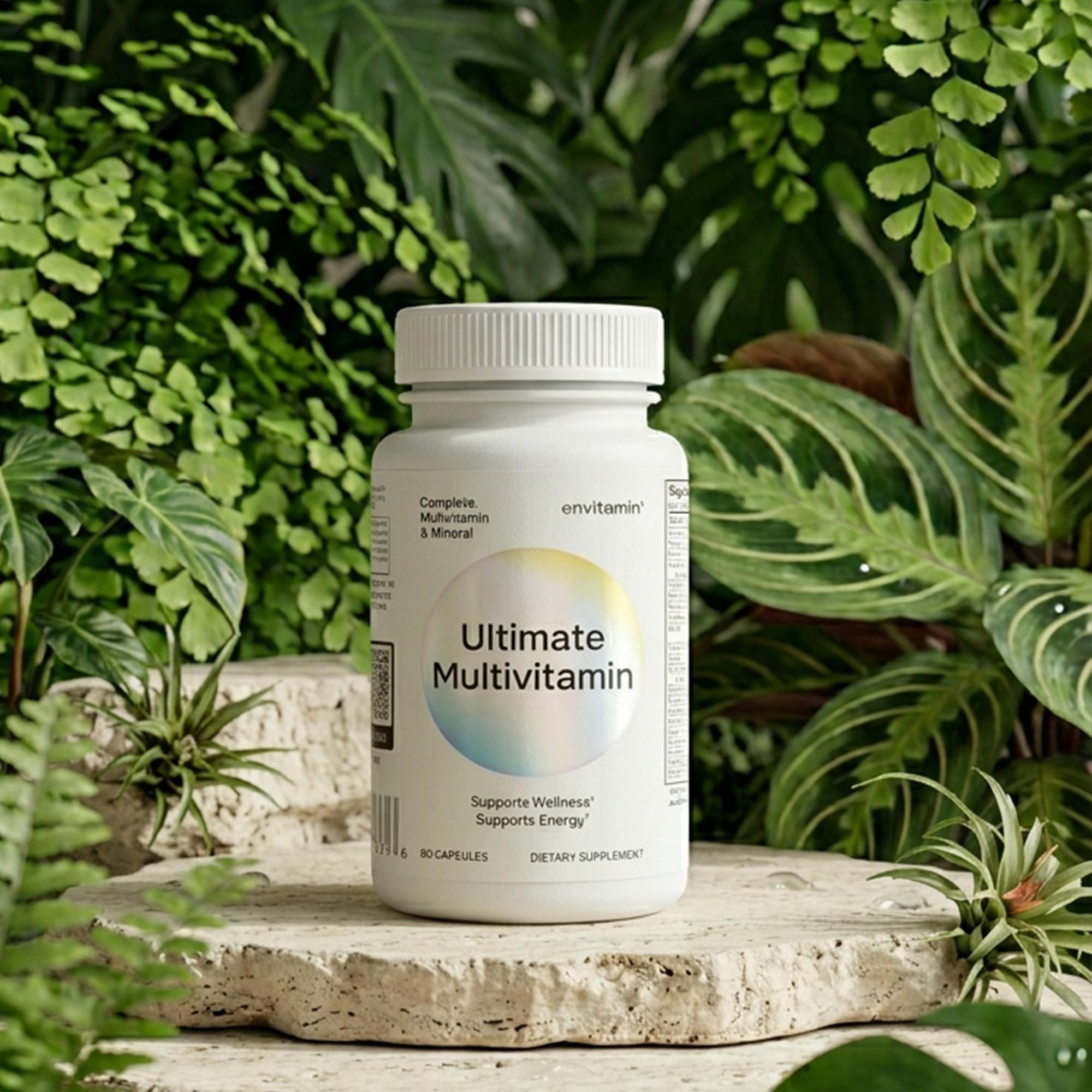 Envitamin bottle in use scene suggests easy daily intake with a two-pack