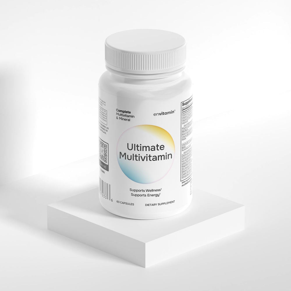 Envitamin Ultimate multivitamin user scene depicting a balanced morning ritual.
