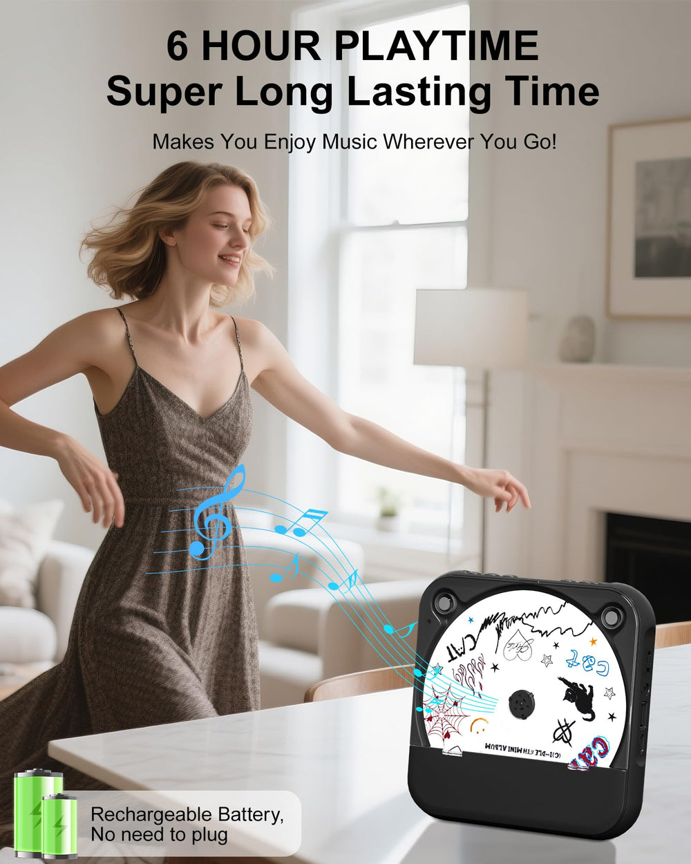 ENVYCLOUD CD player with Bluetooth setup enabling wireless streaming to speakers.