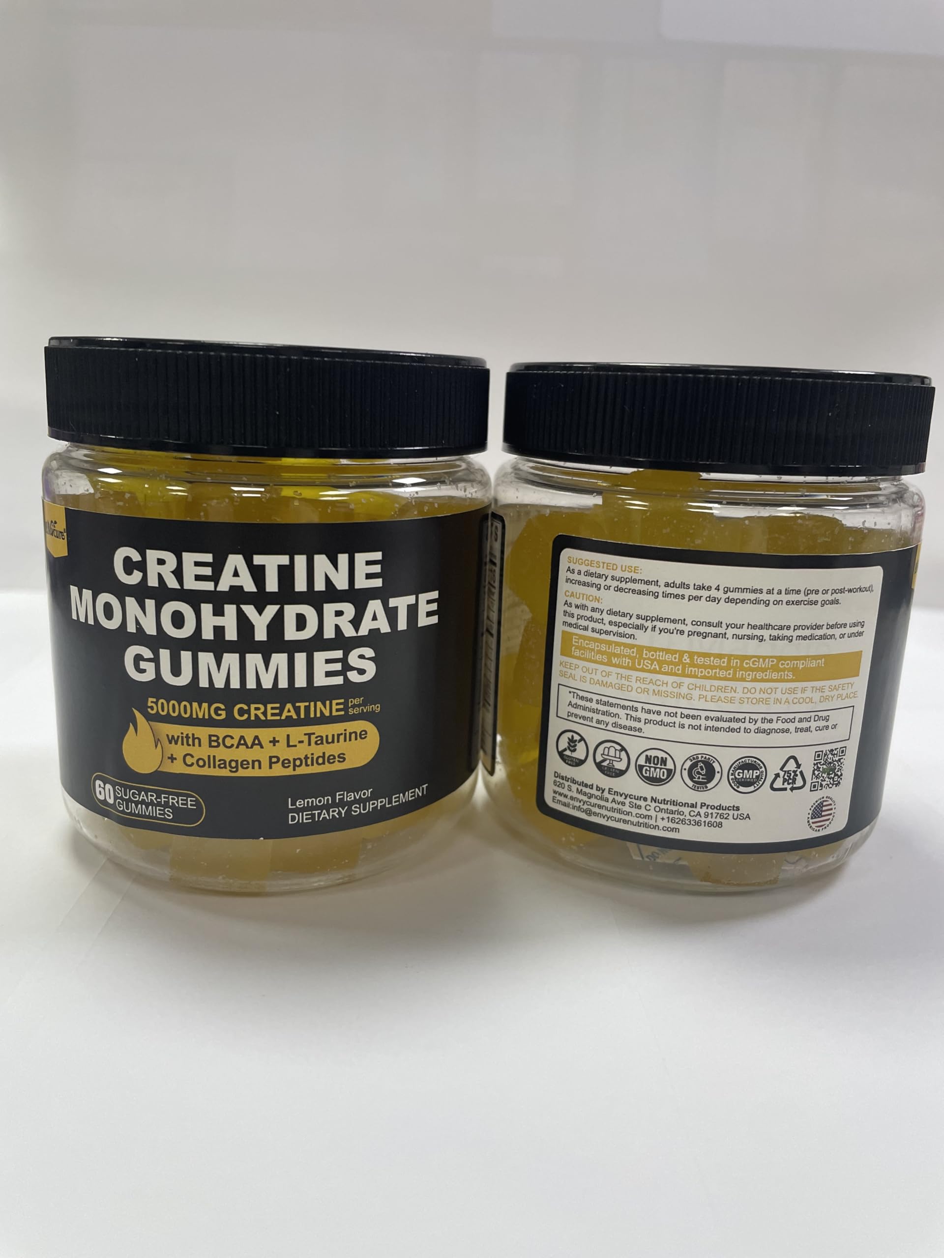 EnvyCure Creatine Monohydrate Gummies packaging shows Vitamin B12 and D3 content