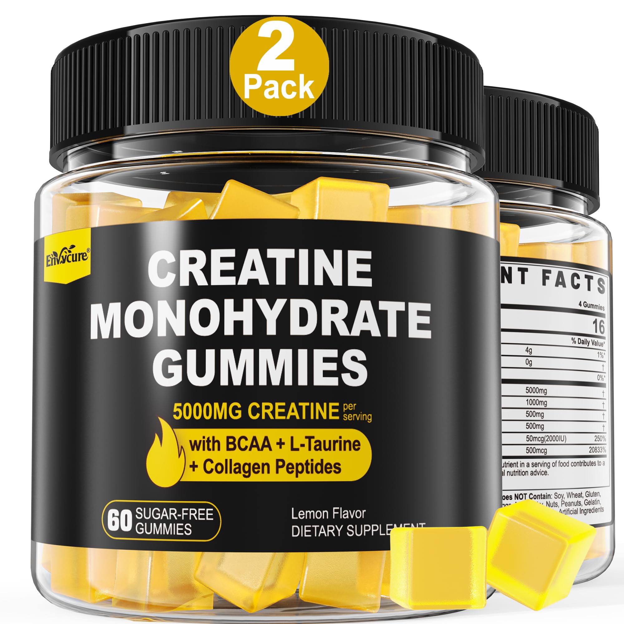 EnvyCure Creatine Monohydrate Gummies lemon bottle for convenient daily energy support