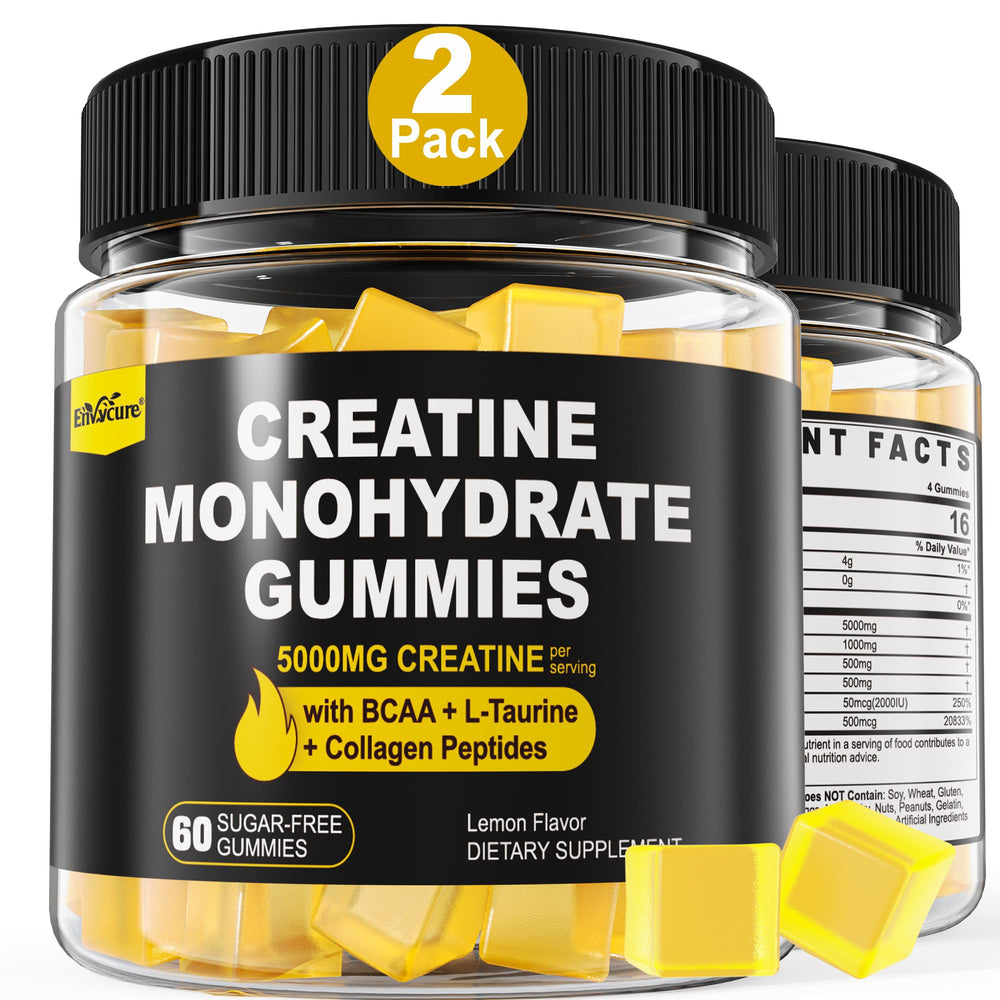 EnvyCure Creatine Monohydrate Gummies lemon bottle for convenient daily energy support