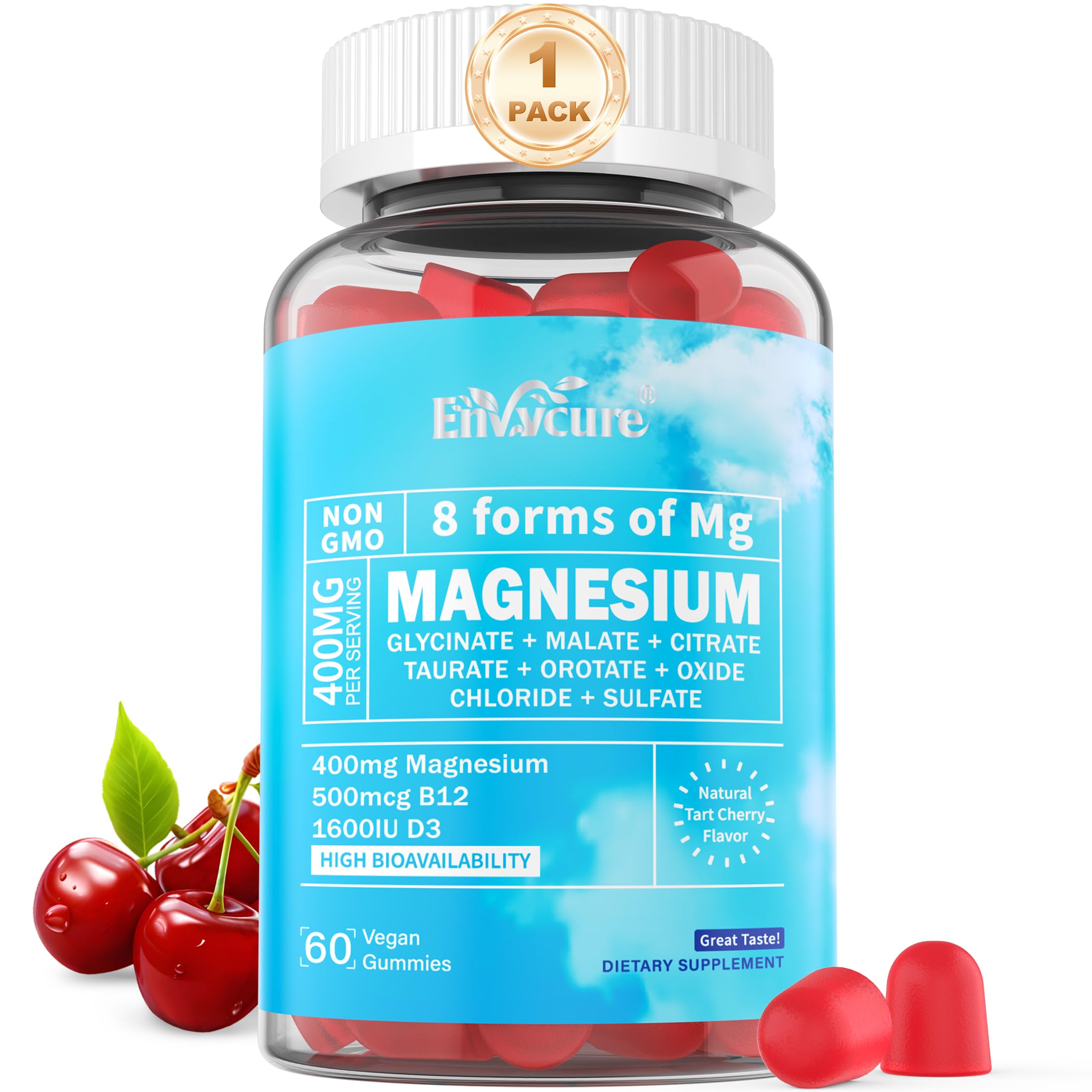 EnvyCure Magnesium Complex Gummies bottle with 8 forms supports calm and rest
