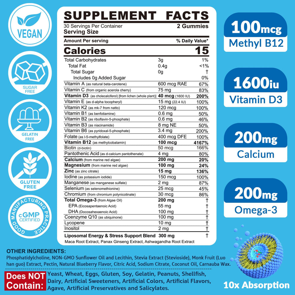 EnvyCure methylated multivitamin gummies bottle back displaying vegan formula and ingredients.