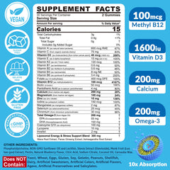 EnvyCure methylated multivitamin gummies bottle back displaying vegan formula and ingredients.