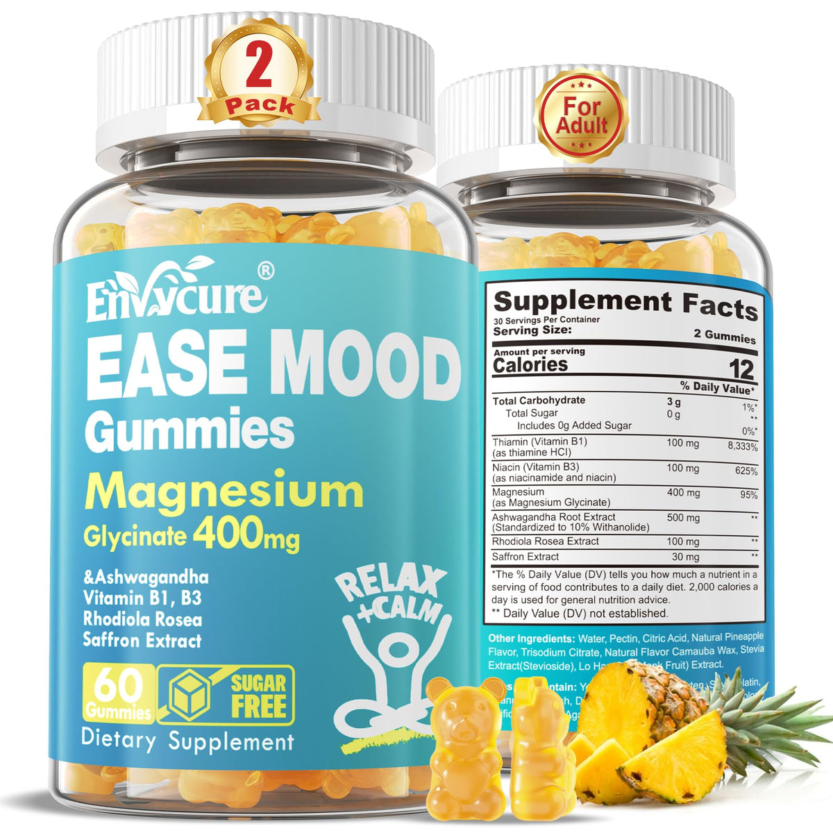 EnvyCure sugar-free magnesium glycinate gummies bottle for calm daily support.