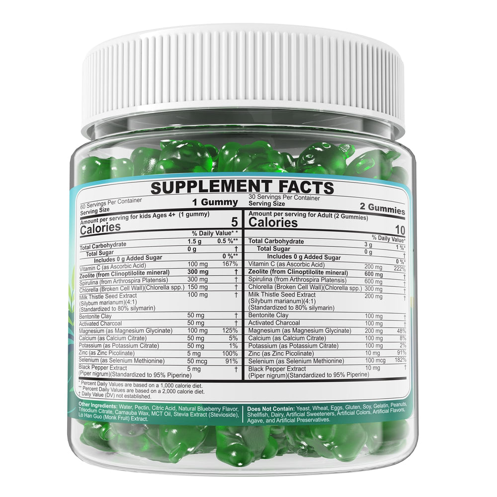 EnvyCure Zeolite Detox Gummies shelf-display highlighting sugar-free, non-GMO formula