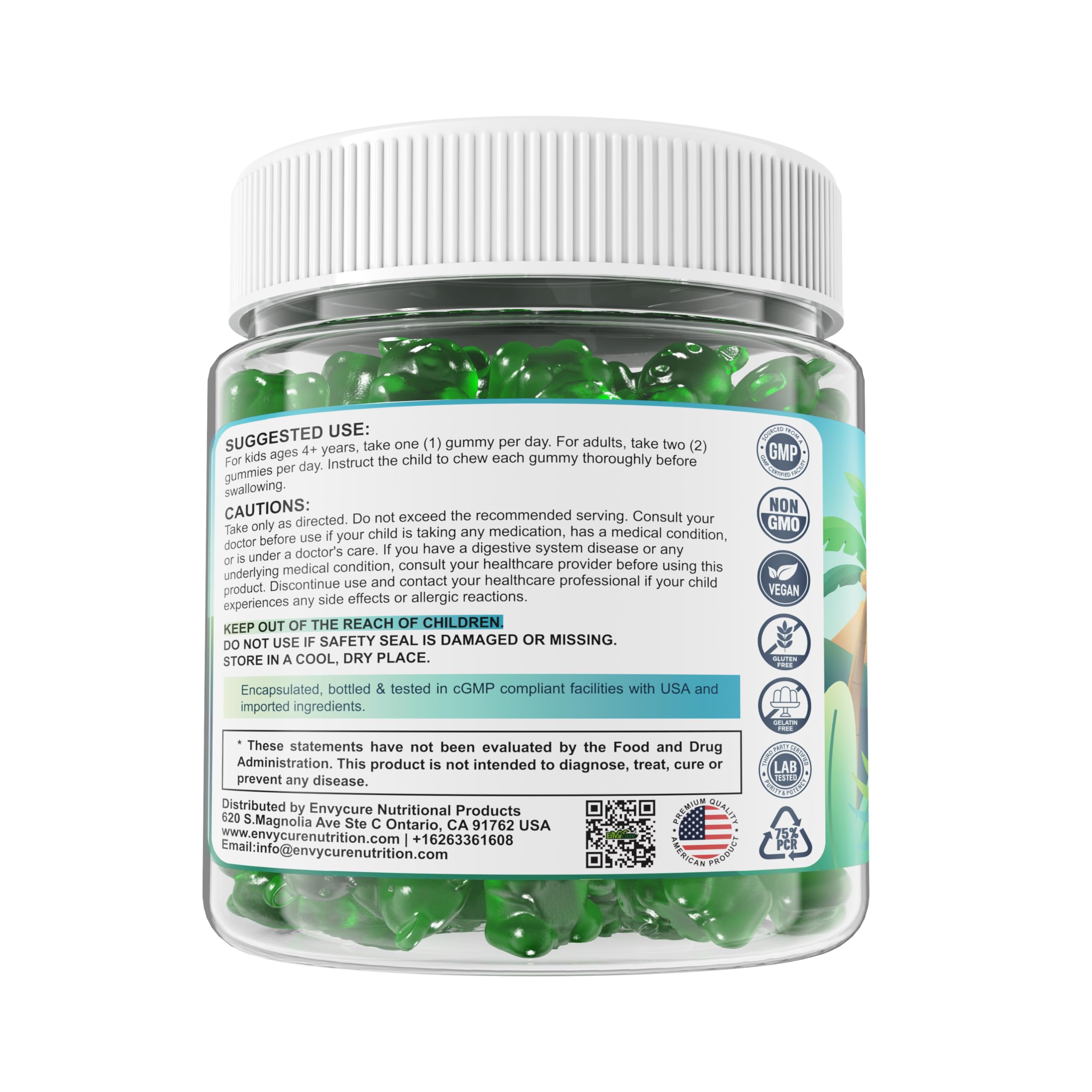 EnvyCure Zeolite Detox Gummies label back highlighting minerals and digestion support