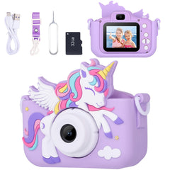 Envyvip unicorn kids camera front view with colorful design and easy-grip for small hands