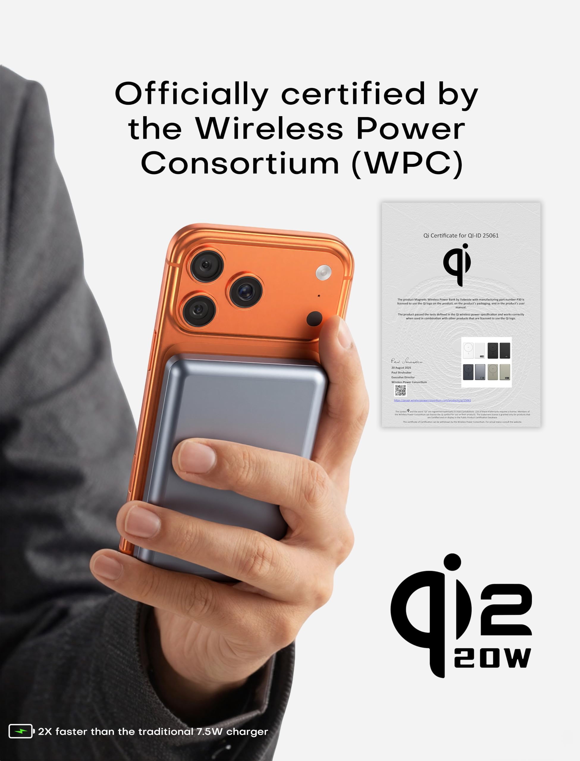 Enyneo 22.5W wireless charging with MagSafe attachment on iPhone