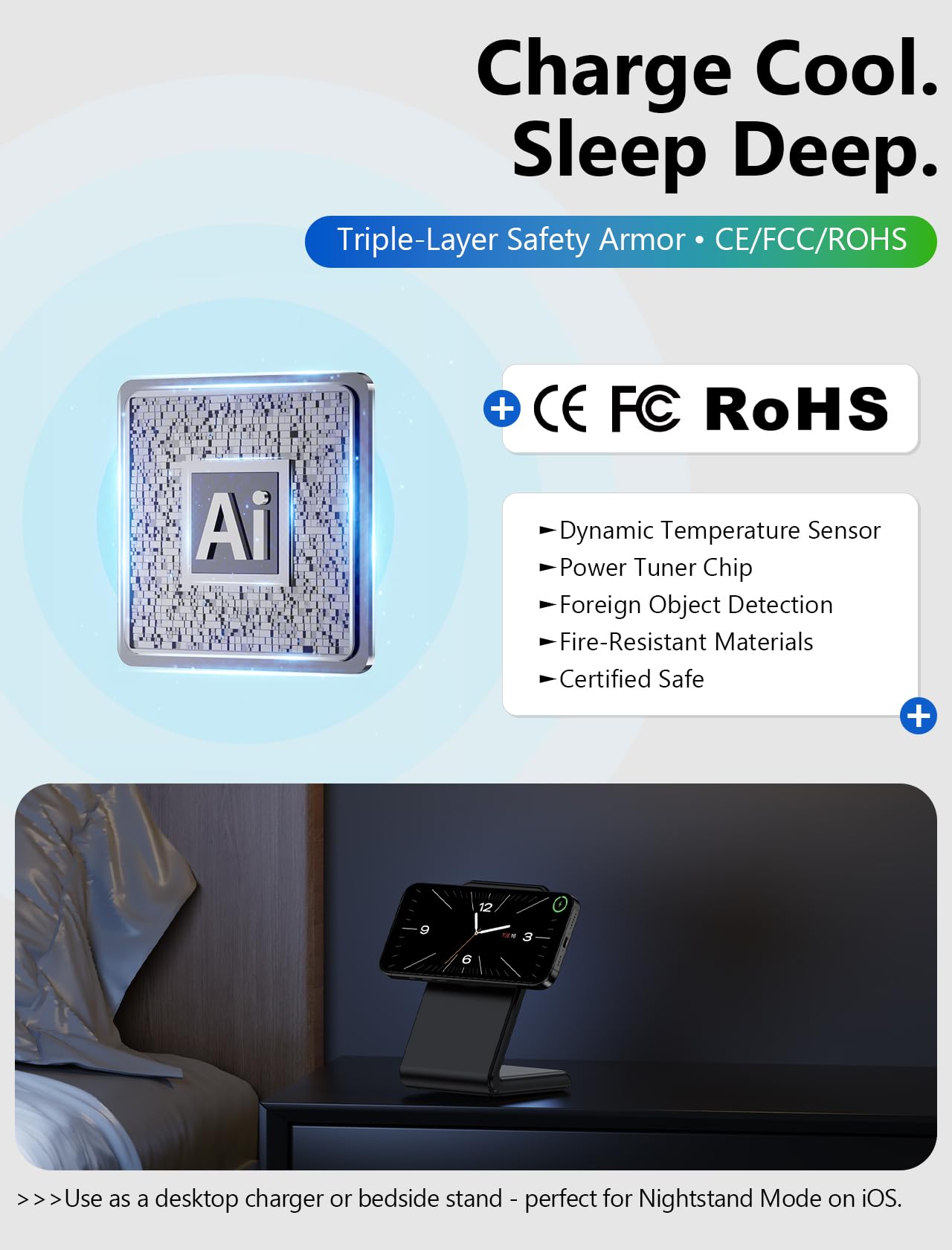 Enyneo MagSafe Charger Stand magnet alignment ensures fast, stable charging
