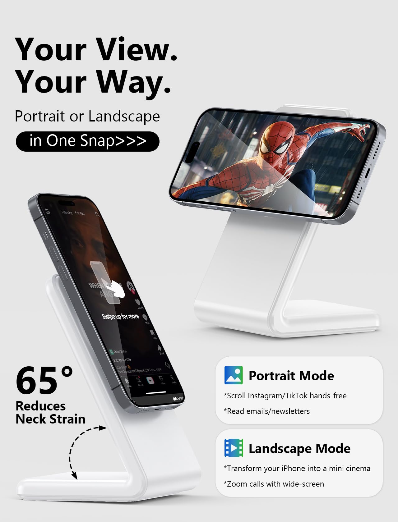 Enyneo MagSafe Charger Stand with magnetic alignment for precise iPhone placement.