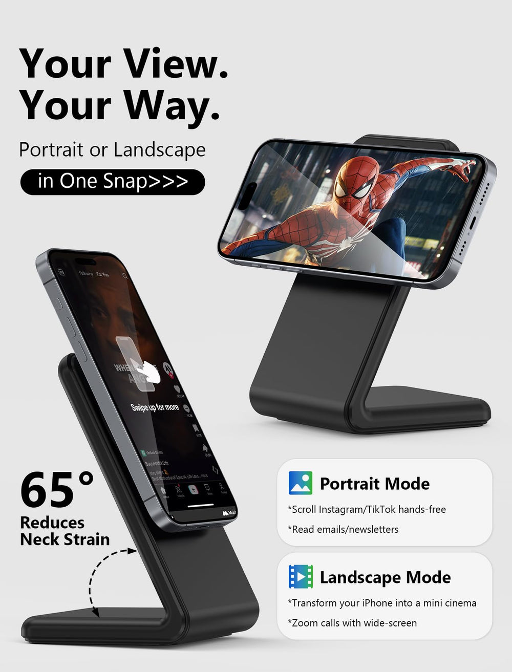 Enyneo MagSafe Charger Stand side view ideal for desk setup and cable management