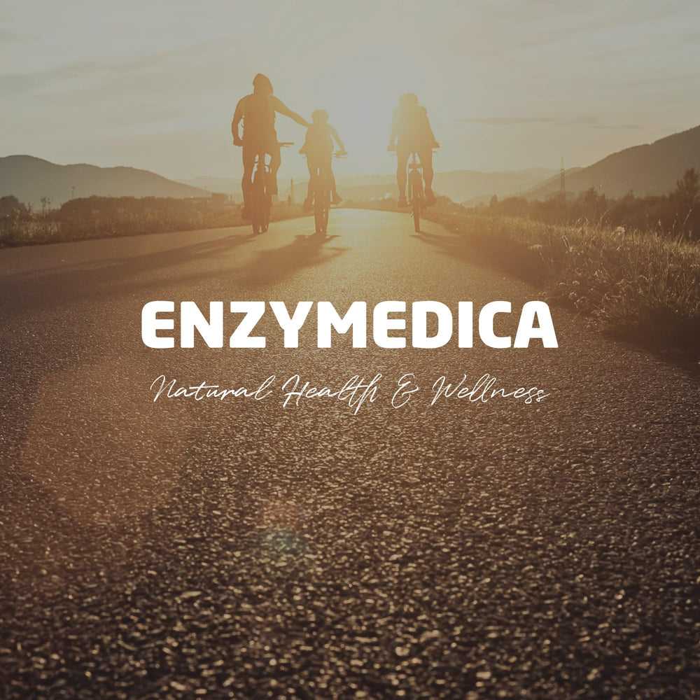 Enzymedica Betaine HCl bottle on kitchen counter implies easy daily use.