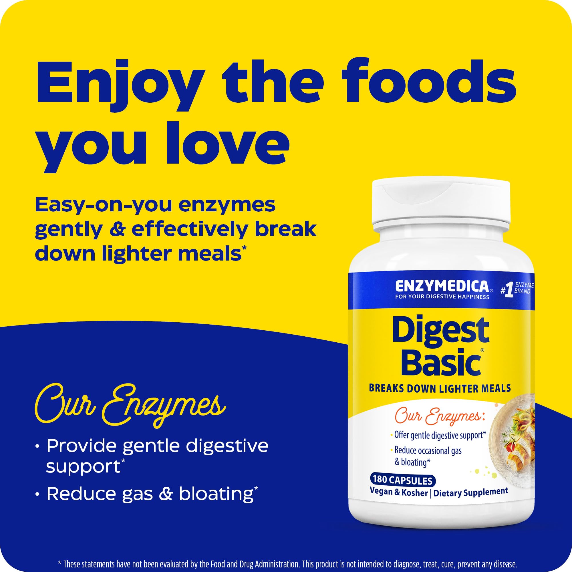 Digest Basic capsules close-up, highlighting Thera-blend enzymes for meals.