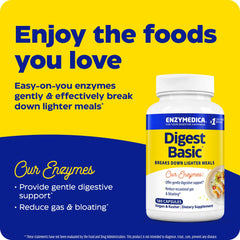 Digest Basic capsules close-up, highlighting Thera-blend enzymes for meals.