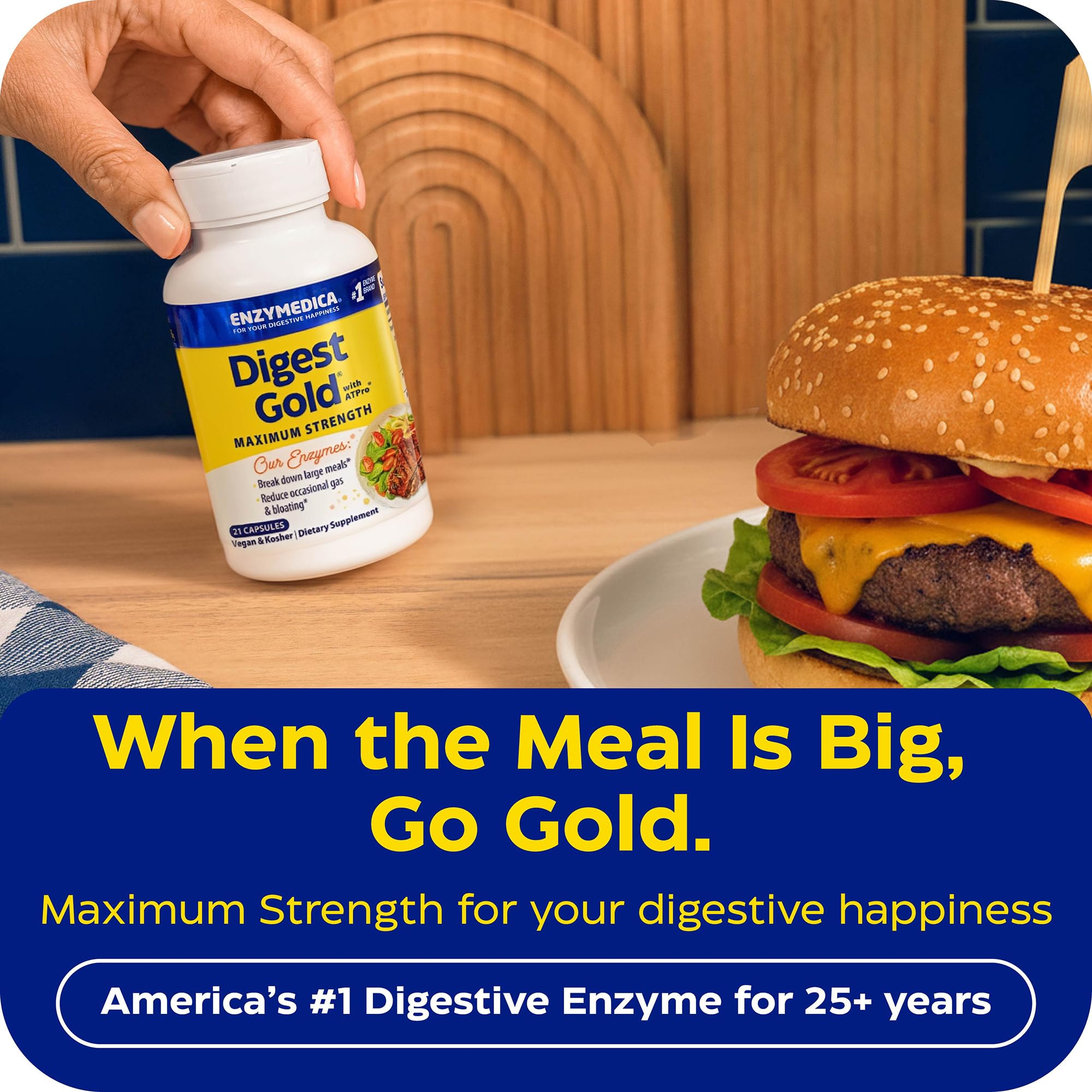 Enzymedica Digest Gold ATPro capsules closeup emphasizes capsule design.