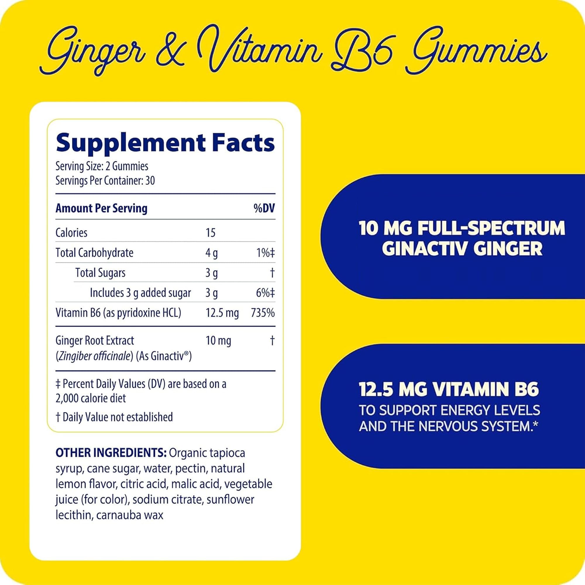 Enzymedica ginger gummies closeup highlighting real ginger ingredients for nausea relief potential.