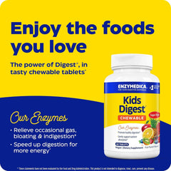 Enzymedica Kids Digest chewables serving stack showing 60 servings per bottle.