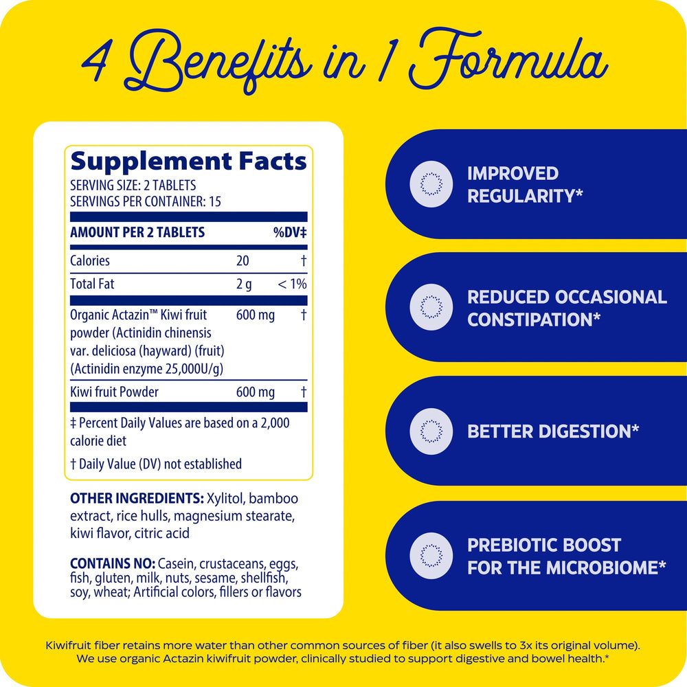 Enzymedica Kiwi Regularity tablets on display for regularity support.