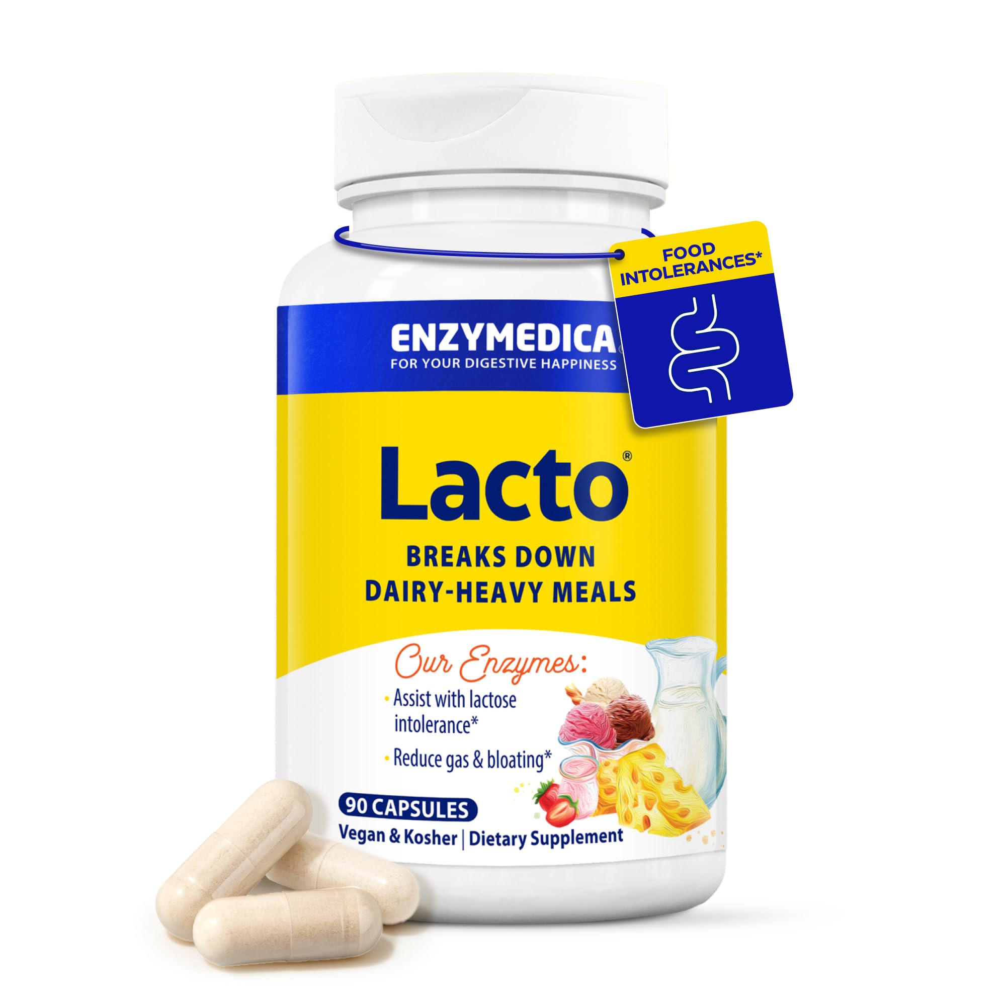 Enzymedica Lacto bottle front, dairy digestion support for lactose and fats.