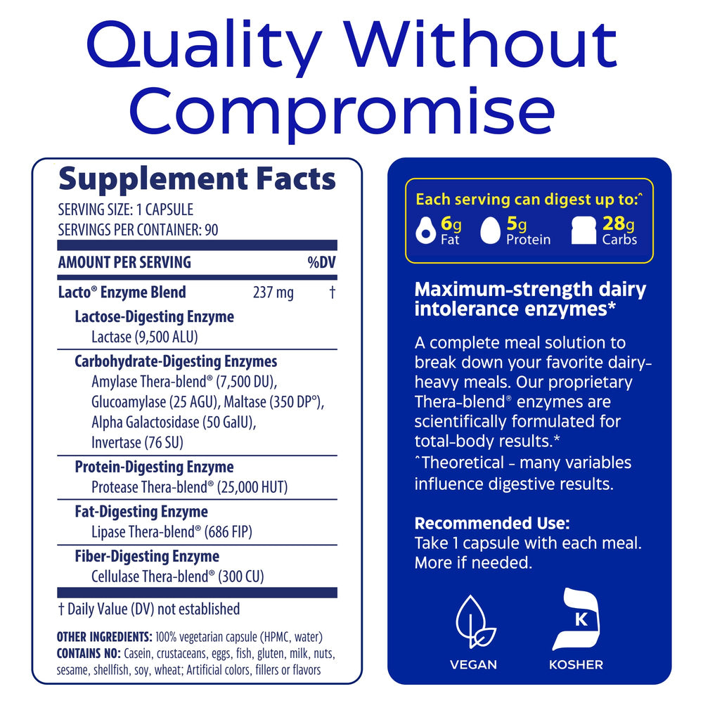 Enzymedica Lacto certifications logos, vegan, kosher, gluten-free.